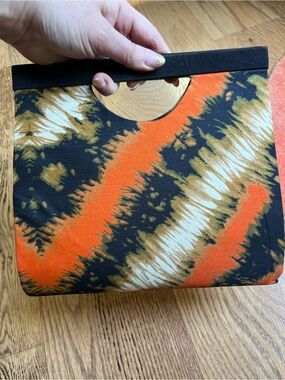 Tie-Dye Pattern Handheld Clutch — Orange, Black & Cream